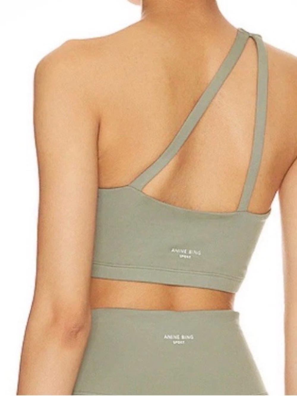 Anine Bing Jules Sports Bra in Sage Green Asymmetric One-Shoulder